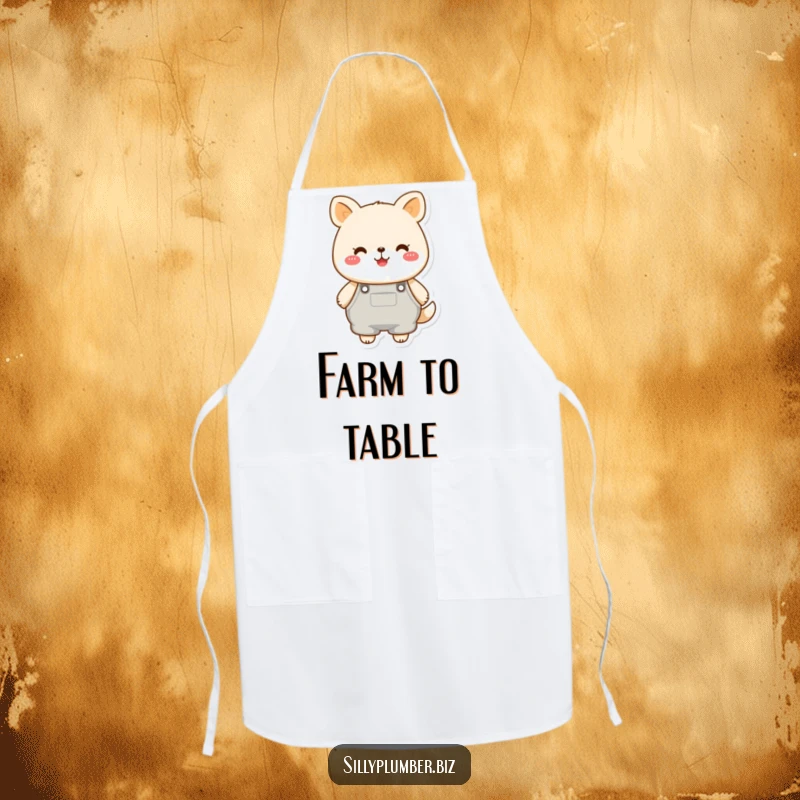 Funny apron with a cheerful, round animal character wearing oversized overalls, keeping you clean with a dose of adorable, humorous fashion.
