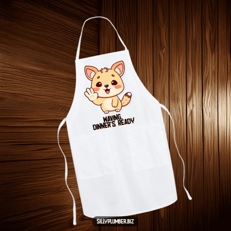 Funny Apron adorned with a happy animal character giving a cheerful wave with its paw, bringing joy to the kitchen.