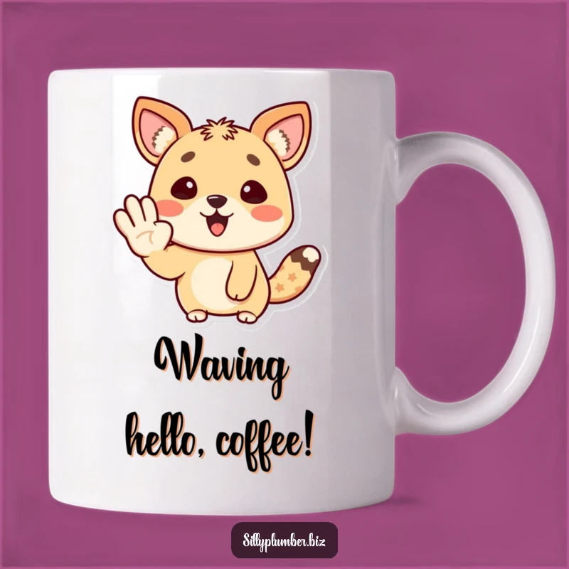 Funny Happy Animal Wave Mug: Cheerful Character Greeting, Perfect Funny Gift