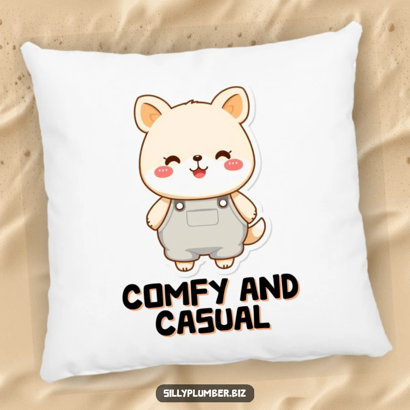 Funny pillow featuring a cheerful, round animal character wearing oversized overalls, offering comfort with a dose of adorable, humorous style.