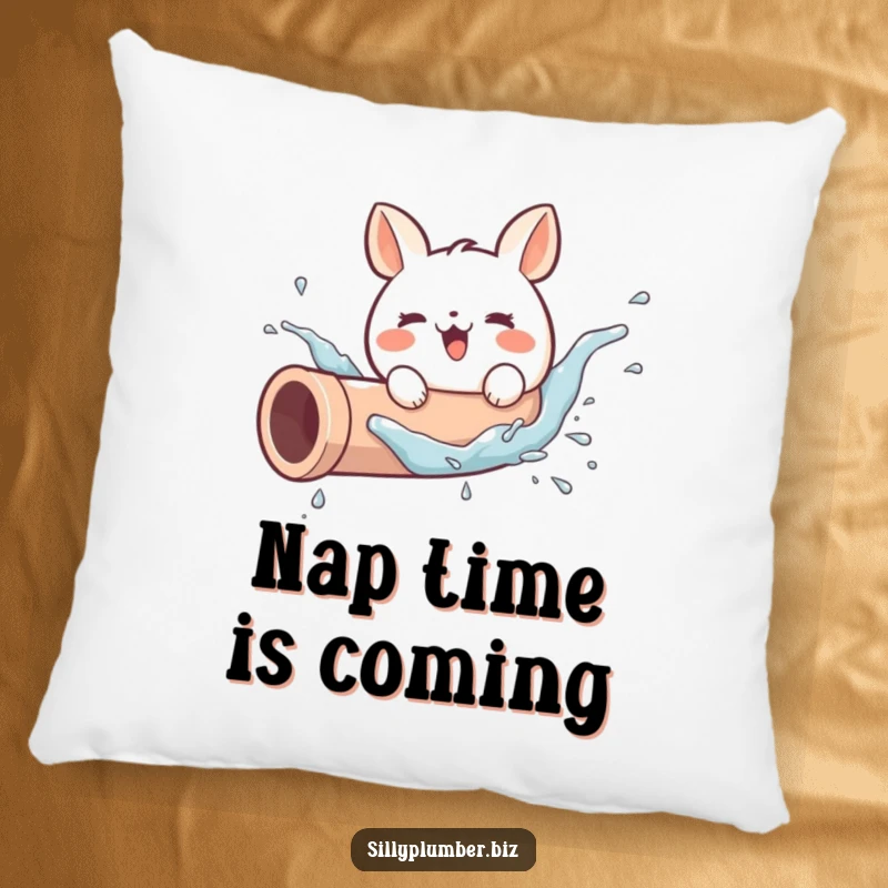 Funny pillow featuring a cute, round animal character joyfully splashing in a pipe, offering comfort and a humorous touch to any seating area.