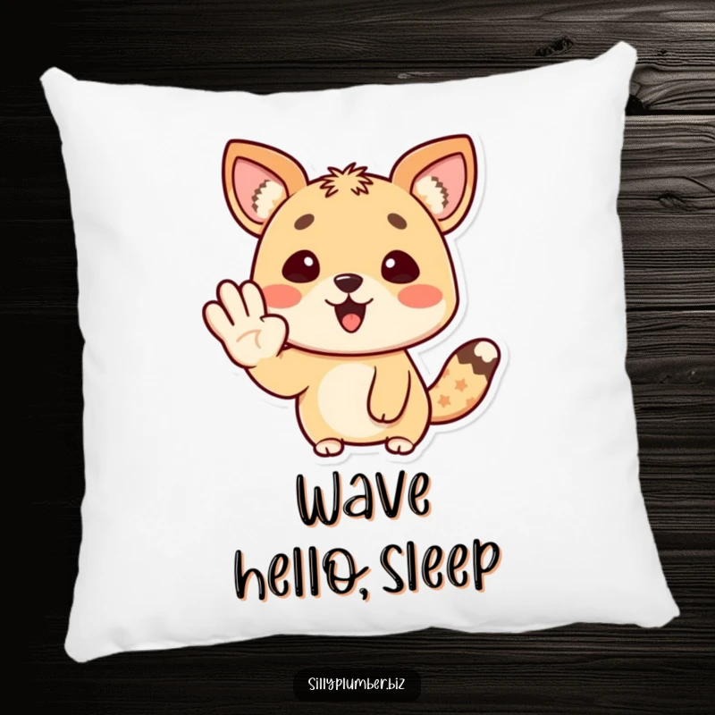 Funny Pillow featuring a happy animal character giving a welcoming and cheerful wave with its paw.