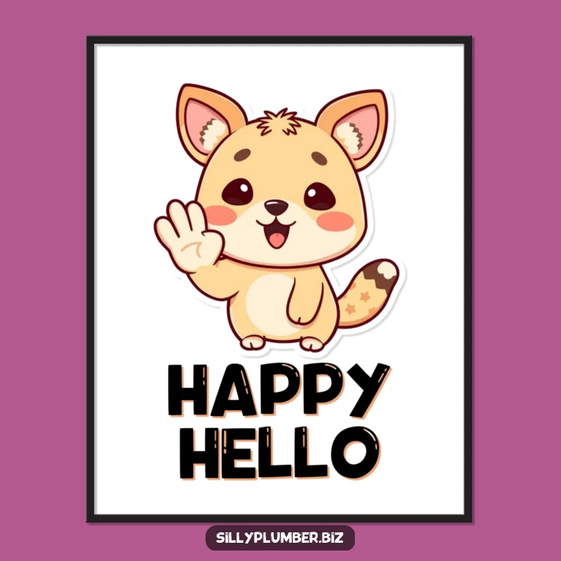 Digital Funny Happy Animal Wave Art: Cheerful Greeting, Instant Download Gift