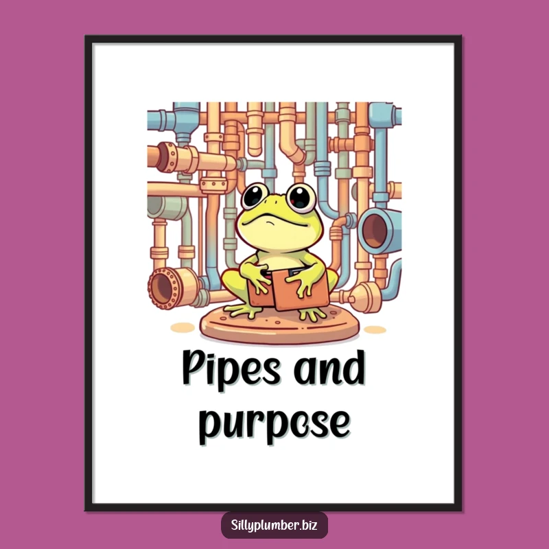 Funny Frog Plumber Digital Art: Pipe Network Scene for Walls