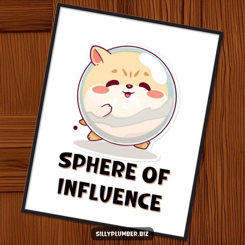 Funny digital art print of a determined, round animal character pushing a giant marble, offering instant motivation and humorous decor.