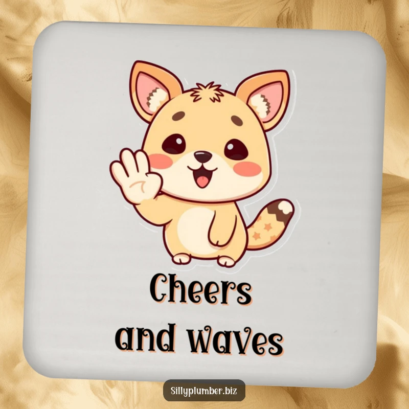 Funny Drink Coasters featuring a happy animal character giving a cheerful wave with its paw, a symbol of friendliness.