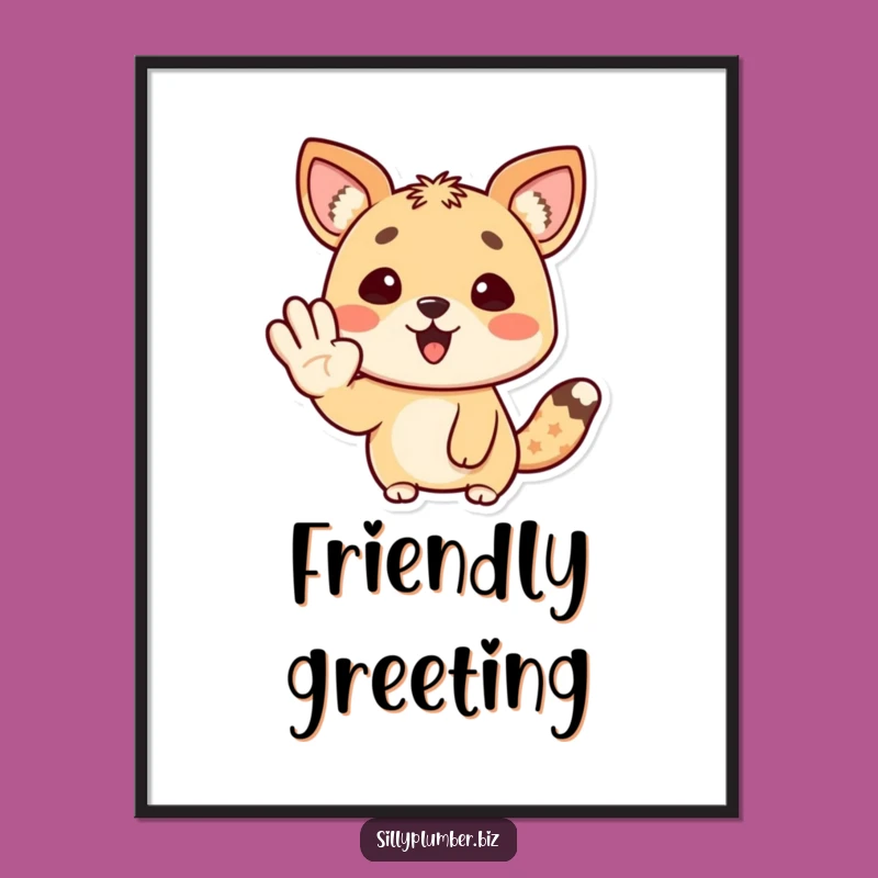 Funny Happy Animal Wave Poster: Cheerful Character Art, Wall Decor Gift