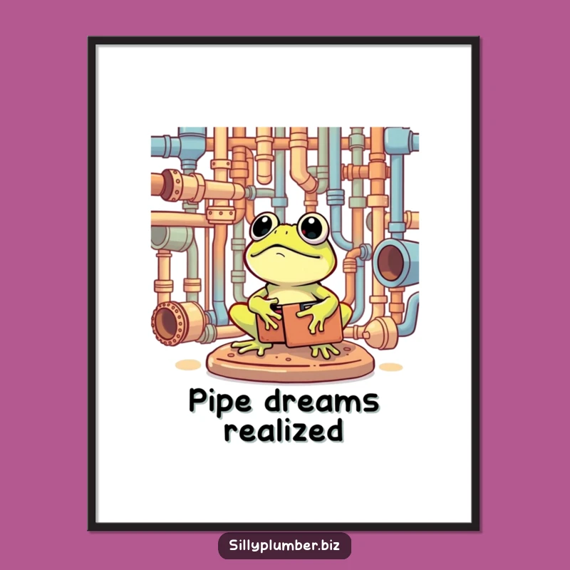 Funny Frog Plumber Poster: Pipe Art for Workshops