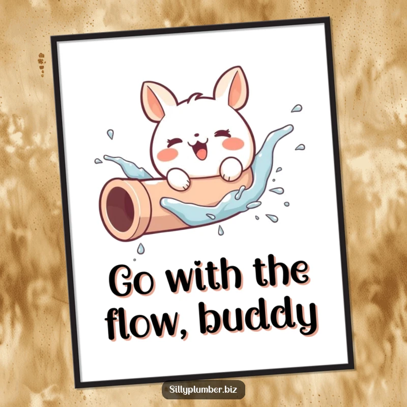 Funny Free Printable Wall Art: A cute, round animal joyfully splashing in a pipe, creating a dynamic and humorous splash.