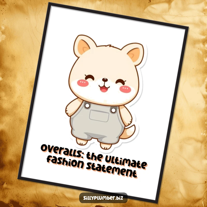 Funny Free Printable Wall Art: A cheerful, round animal character joyfully wearing oversized overalls, exuding friendly charm.