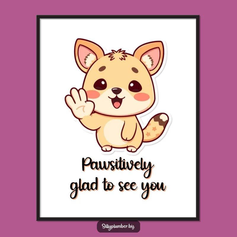 Free Printable Wall Art: Happy Waving Animal, Downloadable DIY Cheerful Decor