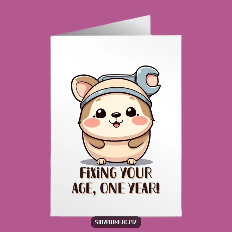 Free Printable Birthday Card: Wrench Hat Animal's Happy Repair, Funny DIY Greeting