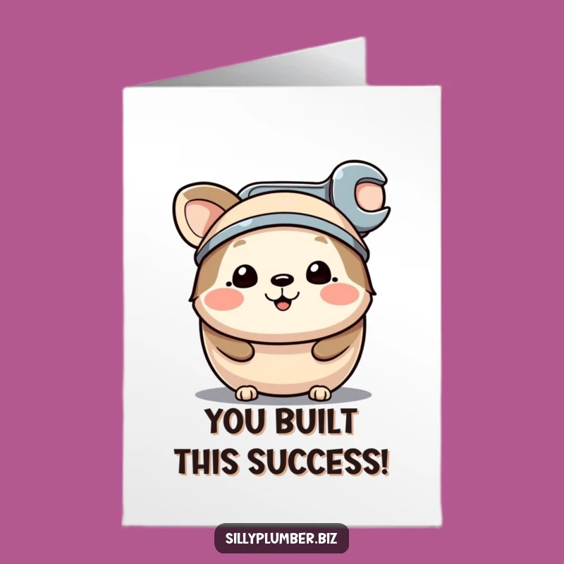 Free Printable Congrats Card: Wrench Hat Animal's Success, Humorous DIY Download
