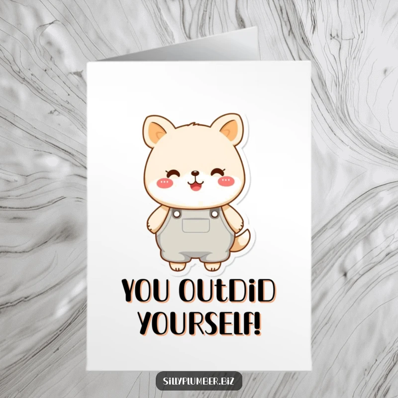 Free Printable Congratulations Card: Cheerful round animal wearing oversized overalls, celebrating a grand success in style.