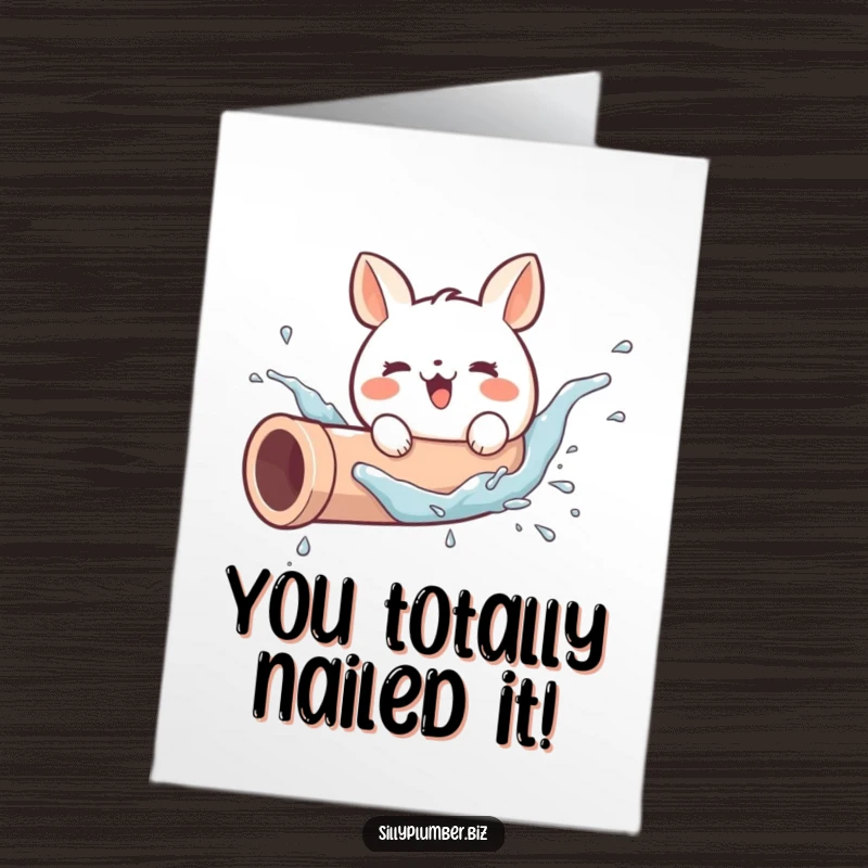 Free Printable Congratulations Card: Adorable round animal celebrating with a joyful splash in a pipe, perfect for any success.