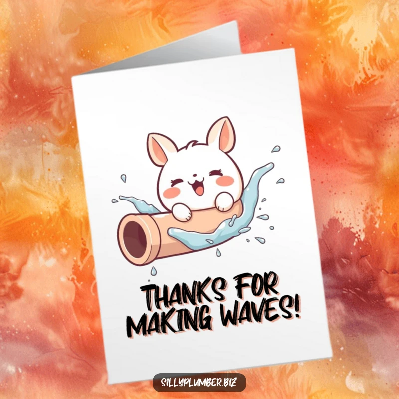 Funny Free Printable Thank You Card: Cute round animal sending a grateful splash from a pipe, a bubbly way to say thanks.