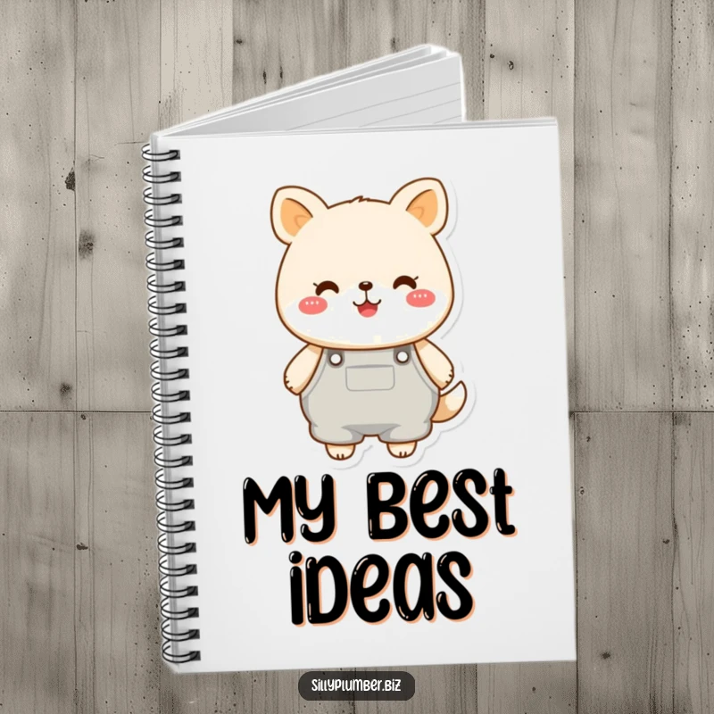 Funny notebook featuring a cheerful, round animal character wearing oversized overalls, perfect for note-taking with a dose of adorable humor.