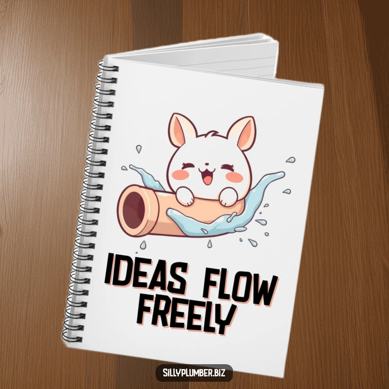 Funny notebook with a cute, round animal character joyfully splashing in a pipe, perfect for capturing notes with a touch of playful humor.