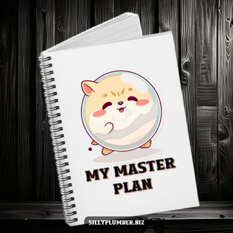 Funny notebook featuring a determined, round animal character pushing a giant marble, perfect for note-taking with a humorous dose of ambition.