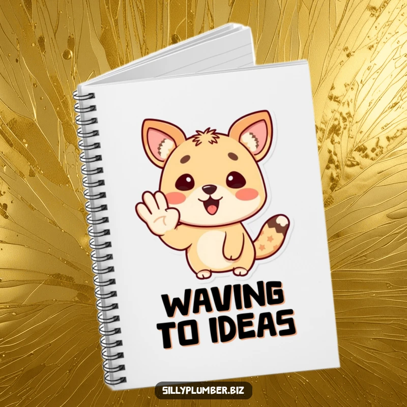 Funny Notebook featuring a happy animal character giving a cheerful wave with its paw, perfect for journaling.