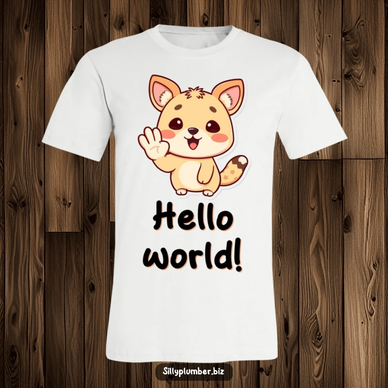 Funny T-Shirt depicting a happy animal character cheerfully waving its paw, inviting smiles and good vibes.